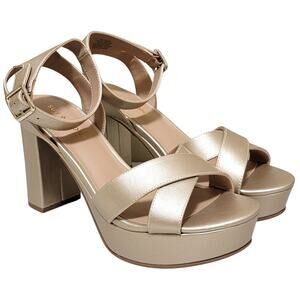 Sun + Stone Women Lilla Ankle Strap High Heel Platform Sandals Size US 9.5M Gold